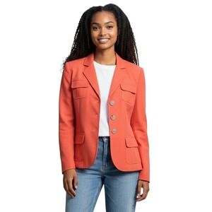 Vintage‎ 80s Kasper Coral Orange Career Blazer Sz 10 Pocketed Jacket Blazer